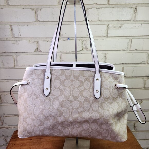 Euc Coach Drawstring Carryall Khaki Signature Shoulder Bag Purse - Picture 4 of 15